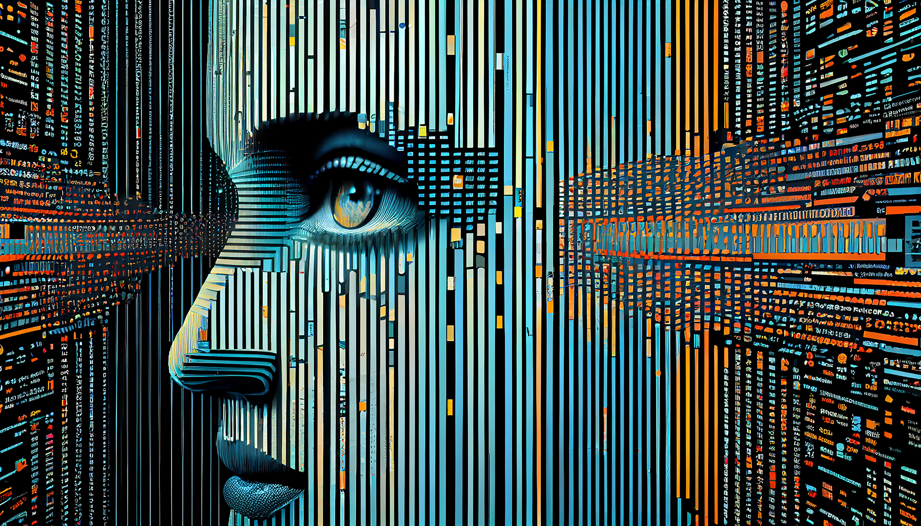 Futuristic computer graphic of glowing human face ,generative AI